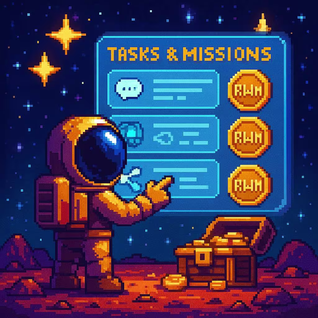 Daily Quests Interface - Gamified missions with $RWM rewards